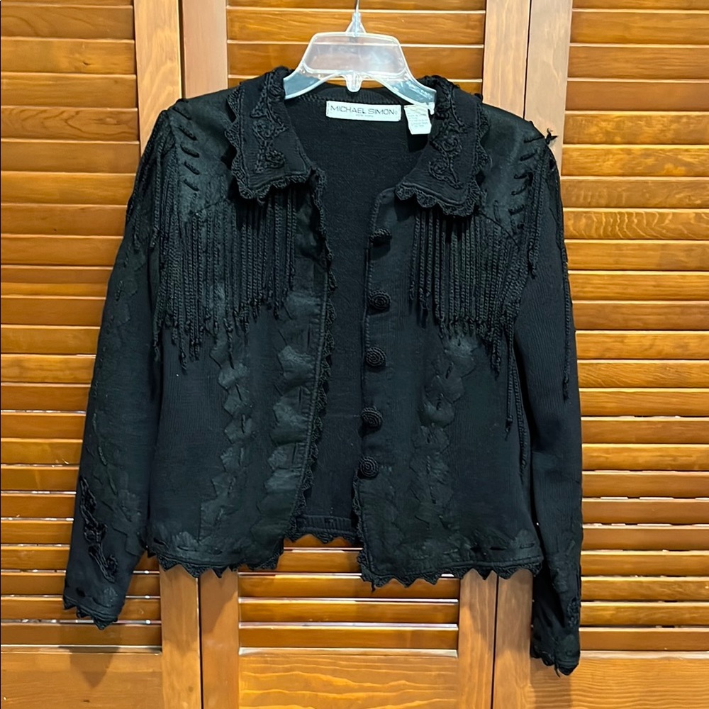 Michael Simon Black Fringe Sweater Jacket